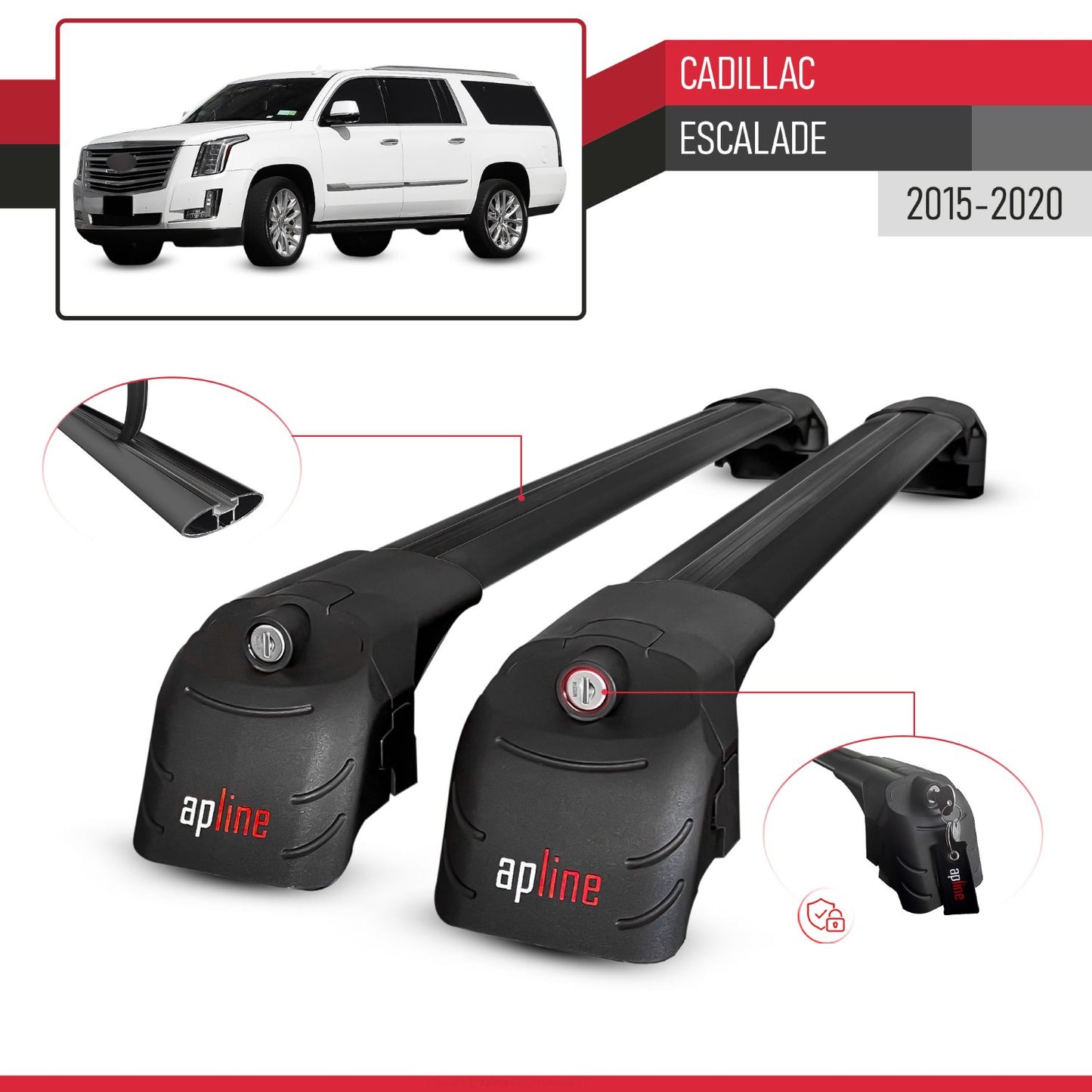 Compatible avec Cadillac Escalade 2015-2020 ACE-2 modèle Barres de Toit Railing Porte-Bagages de Voiture Noir Aluminium Barres