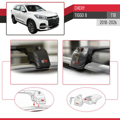 Compatible avec Chery Tiggo 8 (T18) 2018-2026 ACE-2 modèle Barres de Toit Railing Porte-Bagages de Voiture Noir Aluminium Barres