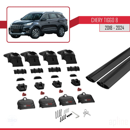 Compatible with Chery Tiggo 8 2018-2024 ACE-2 Car Roof Rack Cross Bar Black Aluminium 2 Bars
