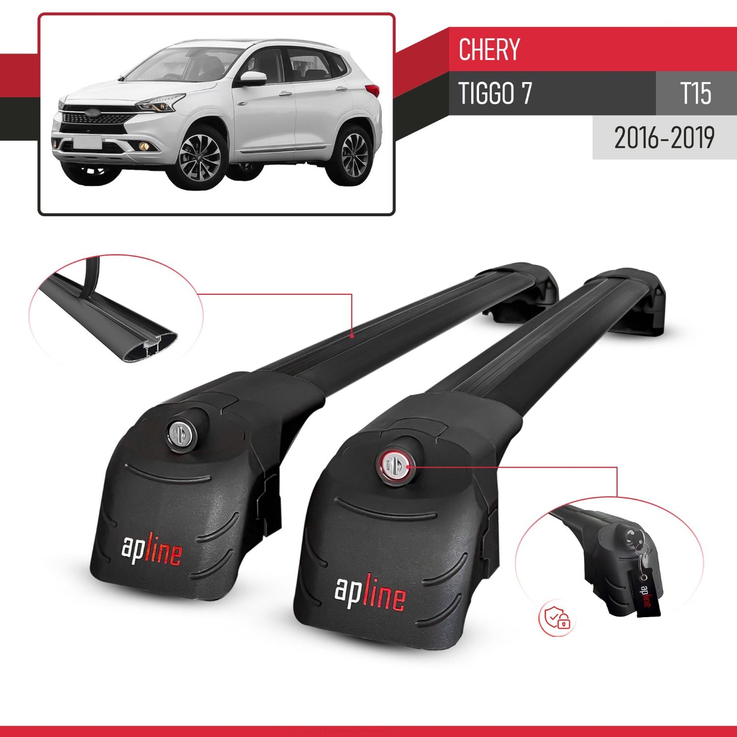 Compatible avec Chery Tiggo 7 (T15) 2016-2019 ACE-2 modèle Barres de Toit Railing Porte-Bagages de Voiture Noir Aluminium Barres