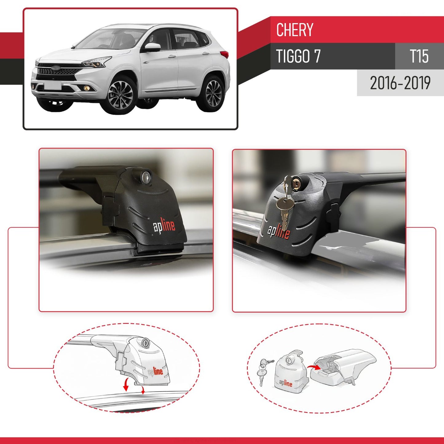 Compatible avec Chery Tiggo 7 (T15) 2016-2019 ACE-2 modèle Barres de Toit Railing Porte-Bagages de Voiture Noir Aluminium Barres