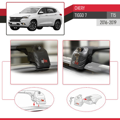 Compatible avec Chery Tiggo 7 (T15) 2016-2019 ACE-2 modèle Barres de Toit Railing Porte-Bagages de Voiture Noir Aluminium Barres