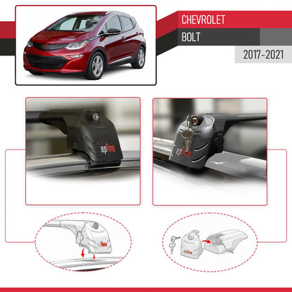 Compatible avec Chevrolet Bolt 2017-2021 ACE-2 modèle Barres de Toit Railing Porte-Bagages de Voiture Noir Aluminium Barres