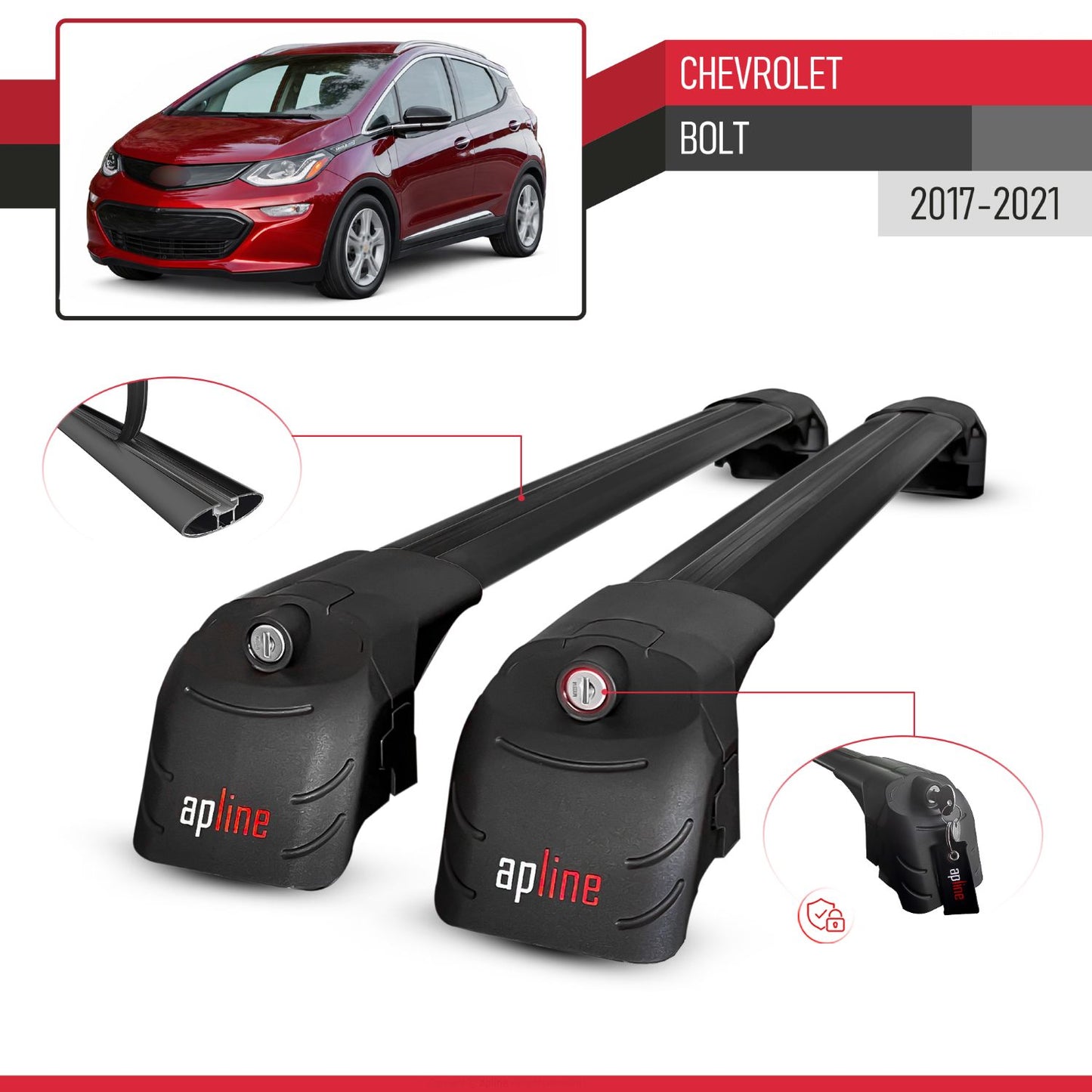 Compatible avec Chevrolet Bolt 2017-2021 ACE-2 modèle Barres de Toit Railing Porte-Bagages de Voiture Noir Aluminium Barres