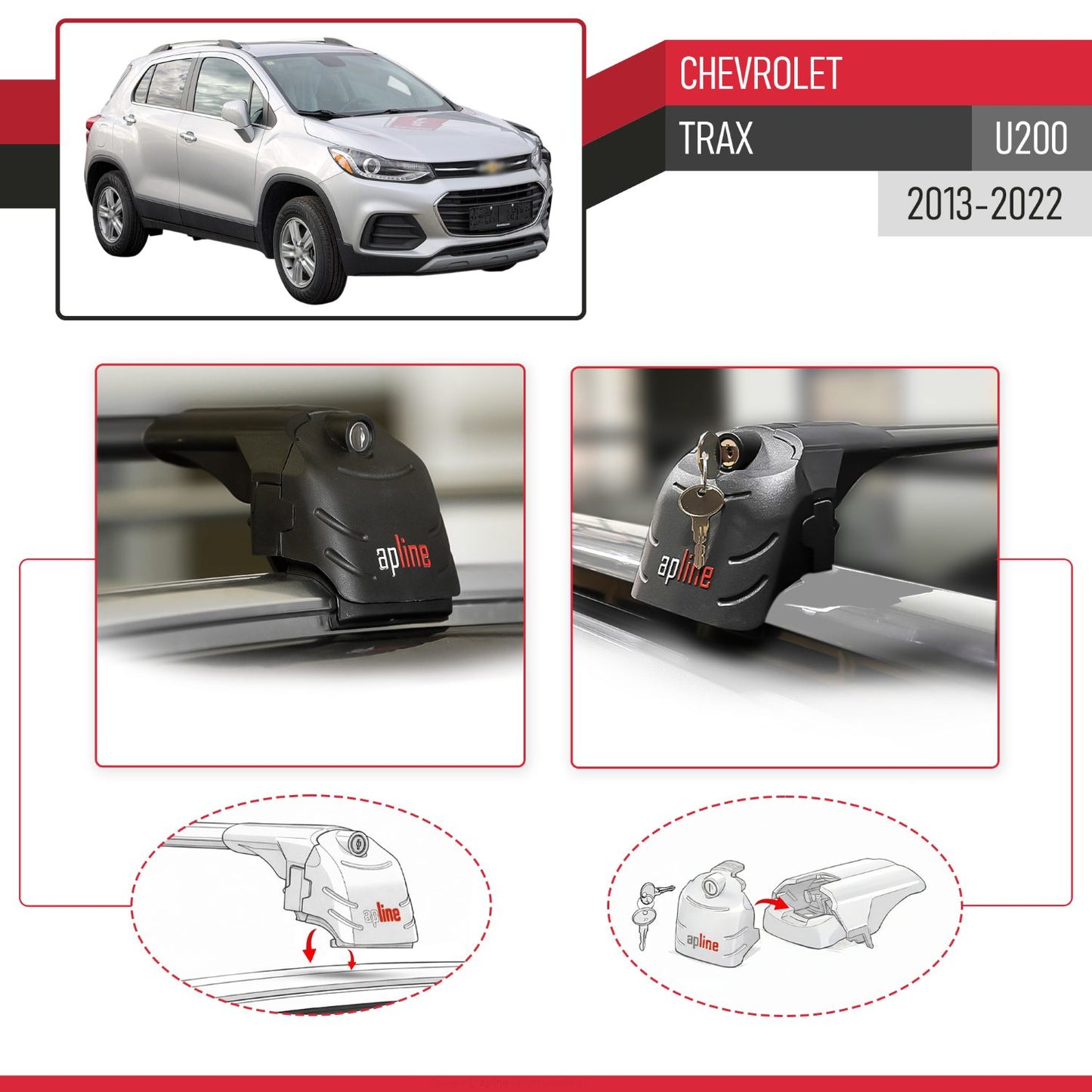 Compatible with Chevrolet Trax (U200) 2013-2022 ACE-2 Car Roof Rack Cross Bar Black Aluminium 2 Bars