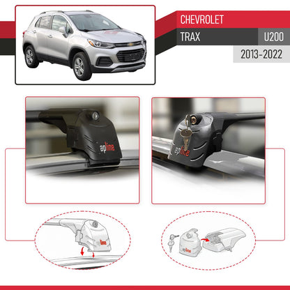Compatible with Chevrolet Trax (U200) 2013-2022 ACE-2 Car Roof Rack Cross Bar Black Aluminium 2 Bars