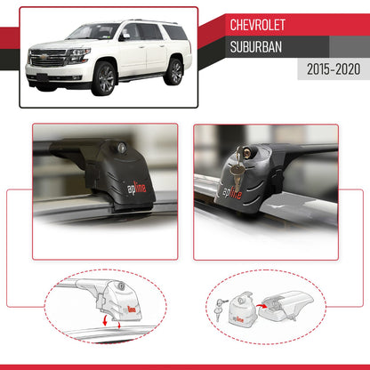 Compatible avec Chevrolet Suburban 2015-2020 ACE-2 modèle Barres de Toit Railing Porte-Bagages de Voiture Noir Aluminium Barres