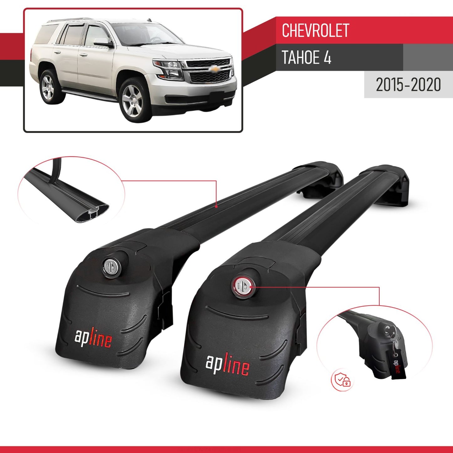 Compatible avec Chevrolet Tahoe 4 2015-2020 ACE-2 modèle Barres de Toit Railing Porte-Bagages de Voiture Noir Aluminium Barres