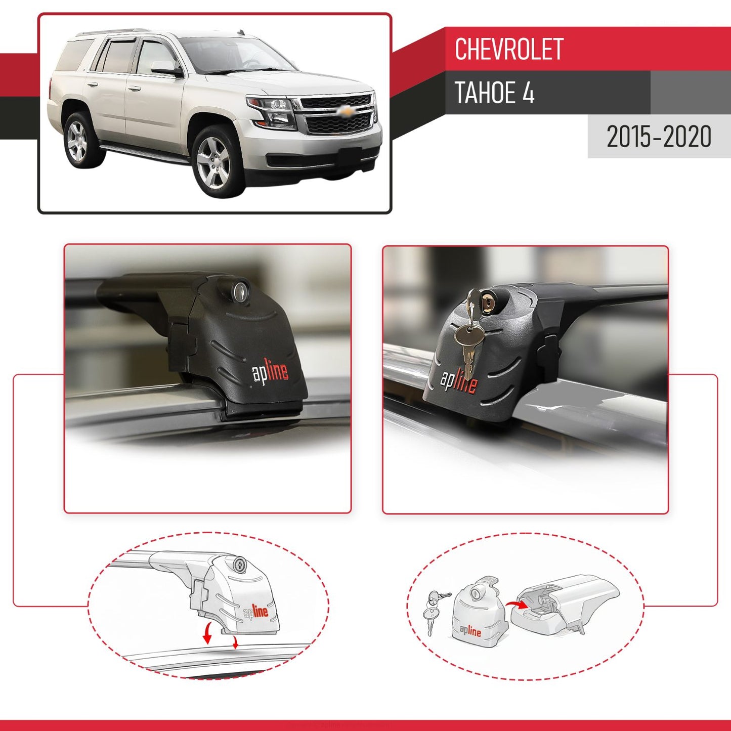 Compatible avec Chevrolet Tahoe 4 2015-2020 ACE-2 modèle Barres de Toit Railing Porte-Bagages de Voiture Noir Aluminium Barres