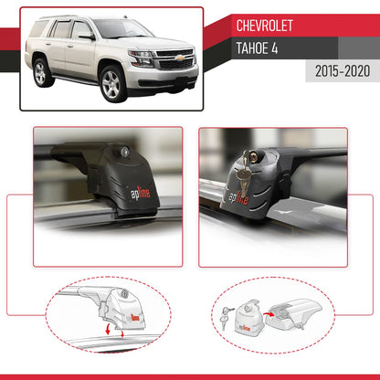 Compatible avec Chevrolet Tahoe 4 2015-2020 ACE-2 modèle Barres de Toit Railing Porte-Bagages de Voiture Noir Aluminium Barres