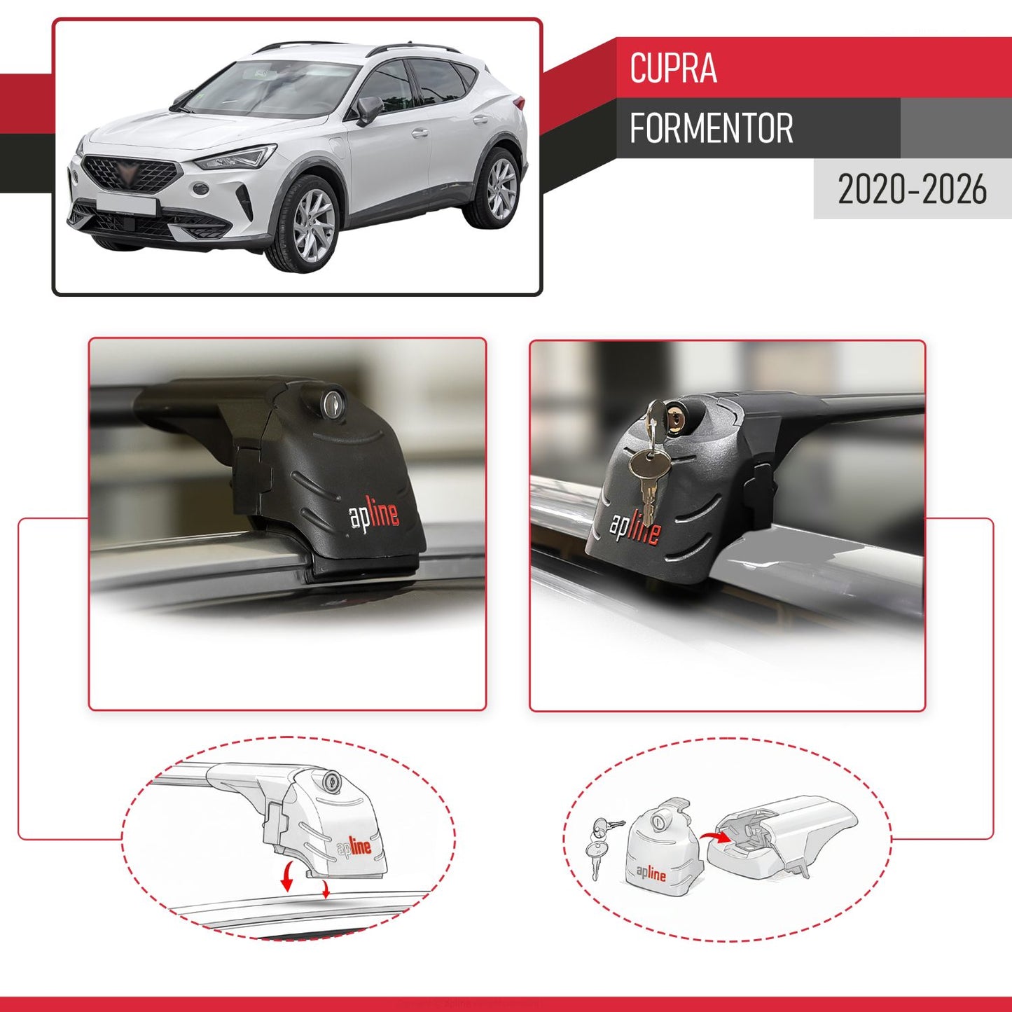 Compatible avec Cupra Formentor 2020-2026 ACE-2 modèle Barres de Toit Railing Porte-Bagages de Voiture Noir Aluminium Barres