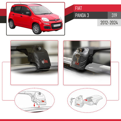 Compatible with Fiat Panda 3 (319) 2012-2024 ACE-2 Car Roof Rack Cross Bar Black Aluminium 2 Bars