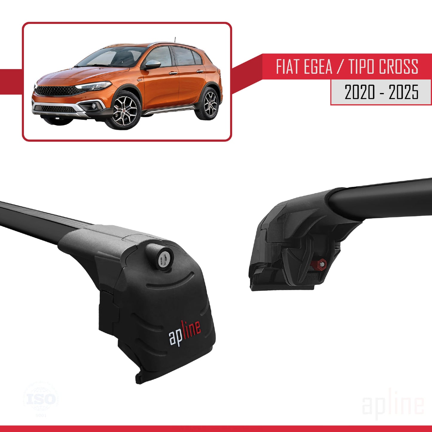 Compatible avec Fiat Egea Cross 2020-2025 ACE-2 Barres de Toit Railing Porte-Bagages de Voiture Noir Aluminium 2 Barres
