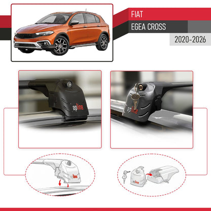 Compatible avec Fiat Egea Cross 2020-2026 ACE-2 modèle Barres de Toit Railing Porte-Bagages de Voiture Noir Aluminium Barres