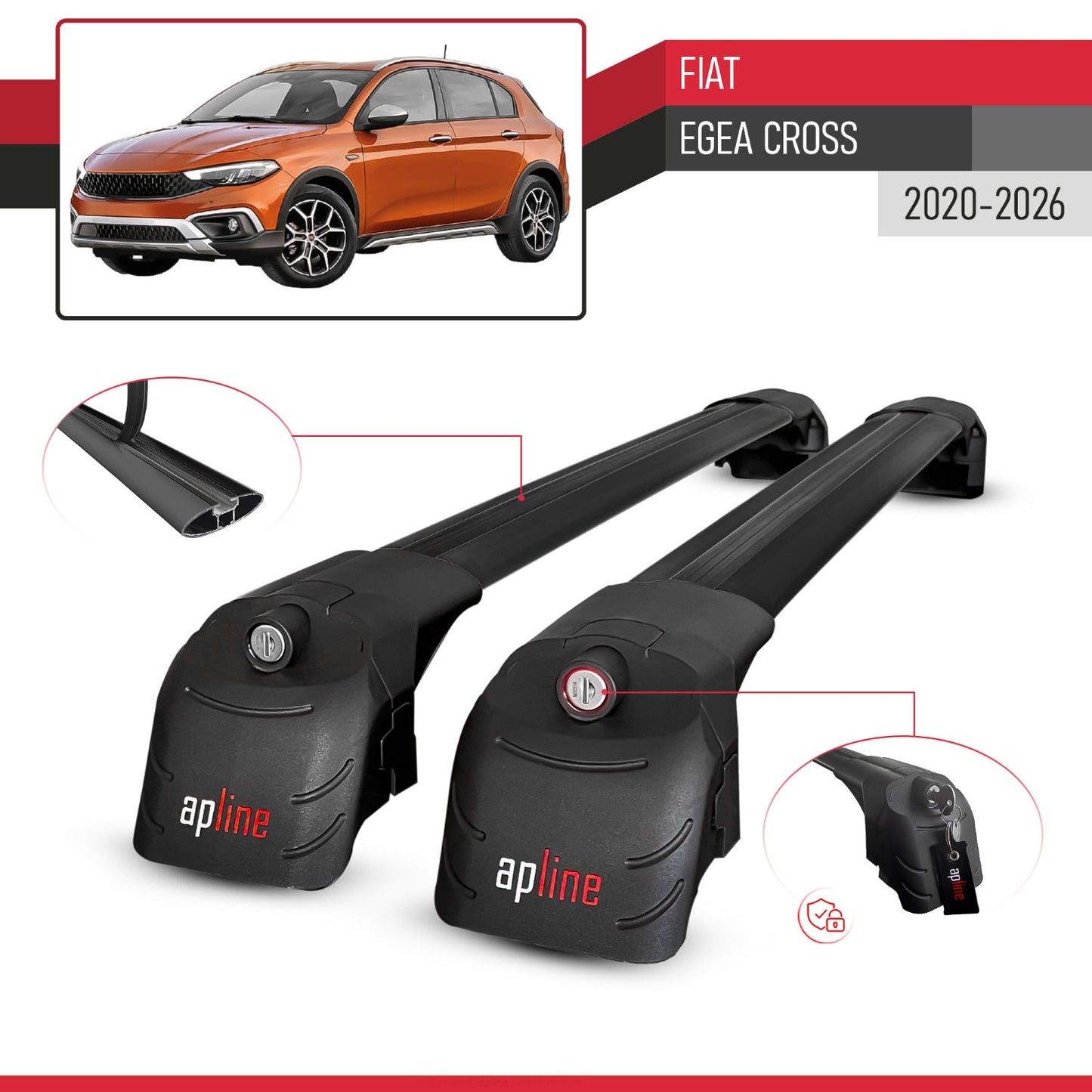 Compatible avec Fiat Egea Cross 2020-2026 ACE-2 modèle Barres de Toit Railing Porte-Bagages de Voiture Noir Aluminium Barres