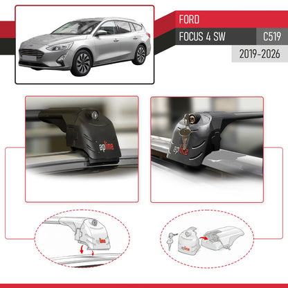 Compatible with Ford Focus 4 (C519) SW 2019-2025 ACE-2 Car Roof Rack Cross Bar Black Aluminium 2 Bars