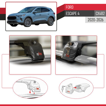 Compatible with Ford Escape 4 (CX482) 2020-2025 ACE-2 Car Roof Rack Cross Bar Black Aluminium 2 Bars