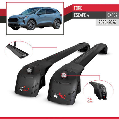 Compatible with Ford Escape 4 (CX482) 2020-2025 ACE-2 Car Roof Rack Cross Bar Black Aluminium 2 Bars