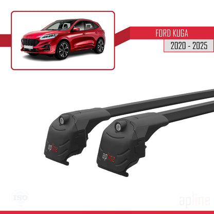 Compatible avec Ford Kuga 3 (CX482) 2020-2025 ACE-2 Barres de Toit Railing Porte-Bagages de Voiture Noir Aluminium 2 Barres