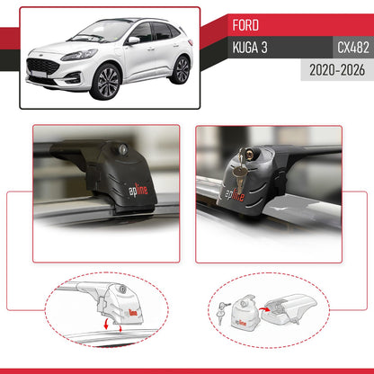 Compatible avec Ford Kuga 3 (CX482) 2020-2026 ACE-2 modèle Barres de Toit Railing Porte-Bagages de Voiture Noir Aluminium Barres