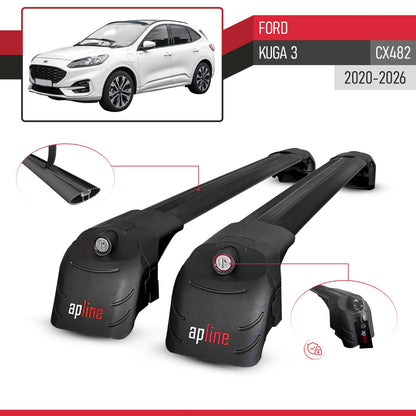 Compatible avec Ford Kuga 3 (CX482) 2020-2026 ACE-2 modèle Barres de Toit Railing Porte-Bagages de Voiture Noir Aluminium Barres