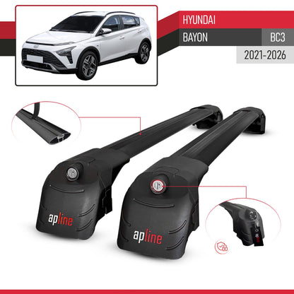 Compatible with Hyundai Bayon (BC3) 2021-2025 ACE-2 Car Roof Rack Cross Bar Black Aluminium 2 Bars