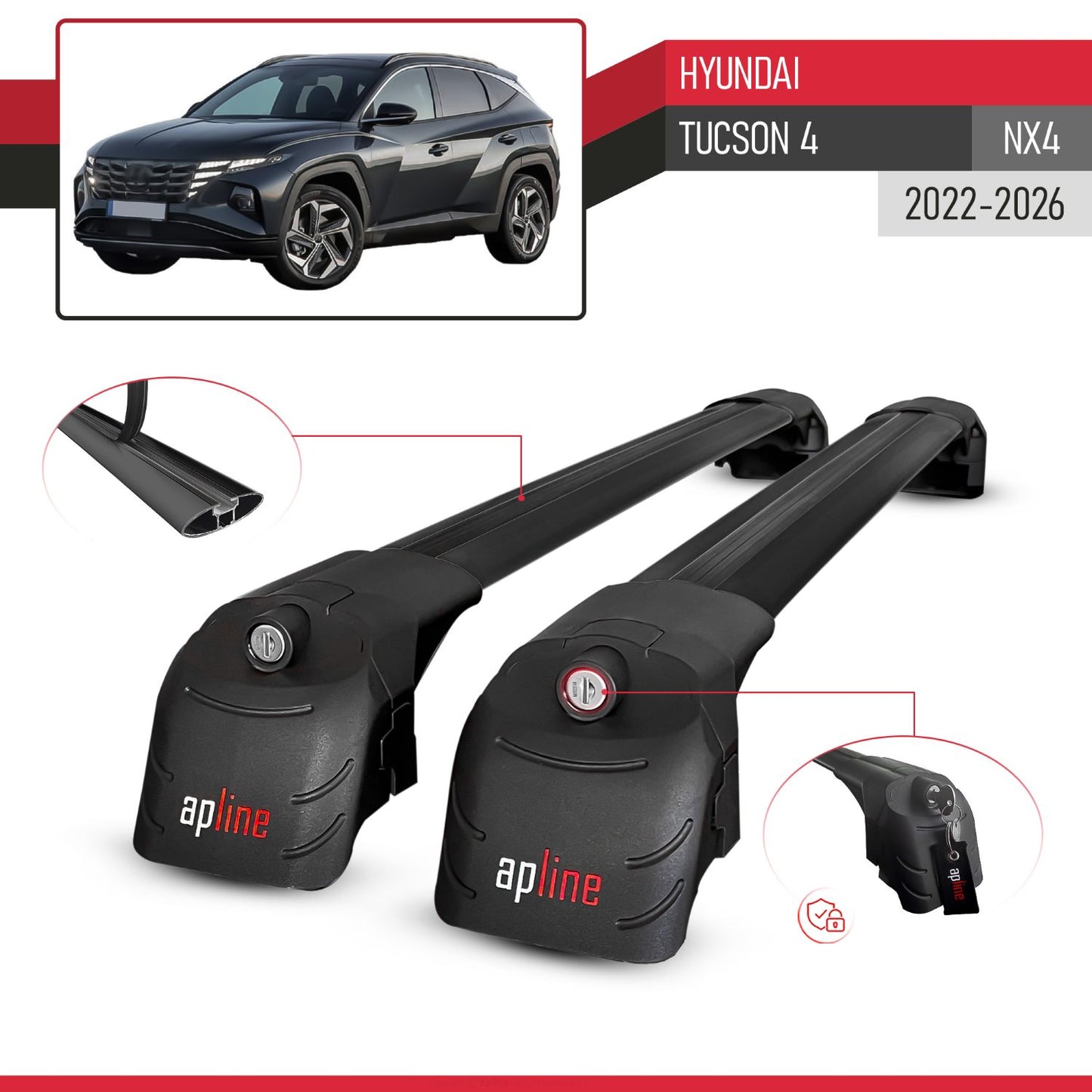 Compatible avec Hyundai Tucson 4 (NX4) 2022-2026 ACE-2 modèle Barres de Toit Railing Porte-Bagages de Voiture Noir Aluminium Barres