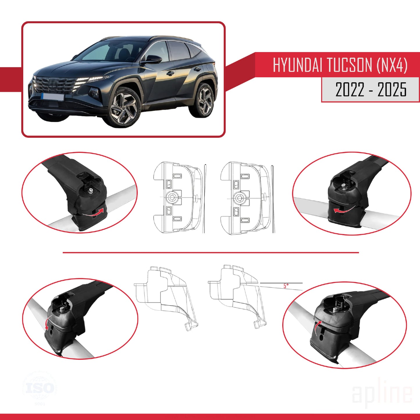 Compatible avec Hyundai Tucson 4 (NX4) 2022-2025 ACE-2 Barres de Toit Railing Porte-Bagages de Voiture Noir Aluminium 2 Barres