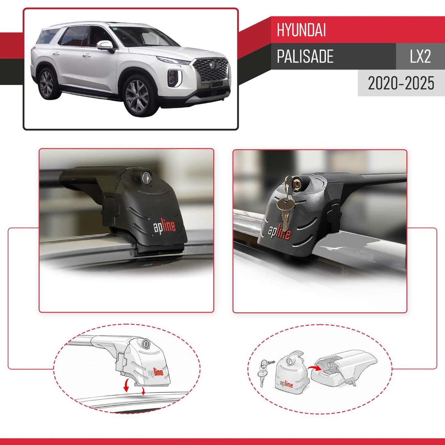 Compatible with Hyundai Palisade (LX2) 2020-2025 ACE-2 Car Roof Rack Cross Bar Black Aluminium 2 Bars