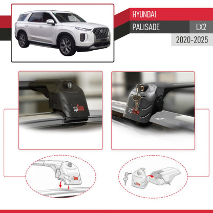 Compatible with Hyundai Palisade (LX2) 2020-2025 ACE-2 Car Roof Rack Cross Bar Black Aluminium 2 Bars