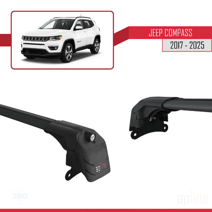 Compatible avec Jeep Compass 2017-2025 ACE-2 Barres de Toit Railing Porte-Bagages de Voiture Noir Aluminium 2 Barres