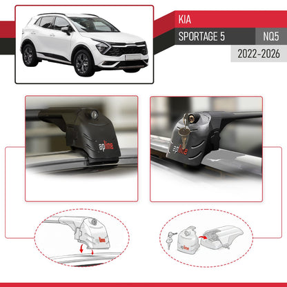 Compatible avec Kia Sportage 5 (NQ5) 2022-2026 (No-Sunroof) ACE-2 modèle Barres de Toit Railing Porte-Bagages de Voiture Noir Aluminium Barres