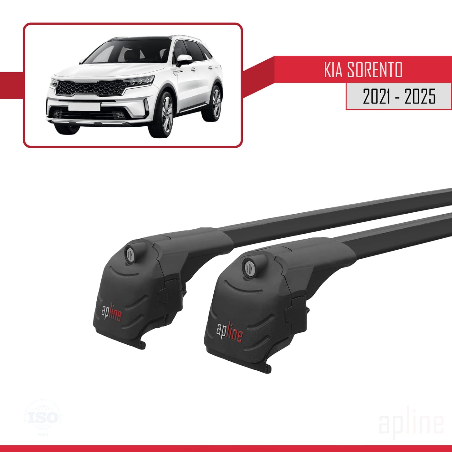Compatible avec Kia Sorento 4 (MQ4) 2021-2025 ACE-2 Barres de Toit Railing Porte-Bagages de Voiture Noir Aluminium 2 Barres