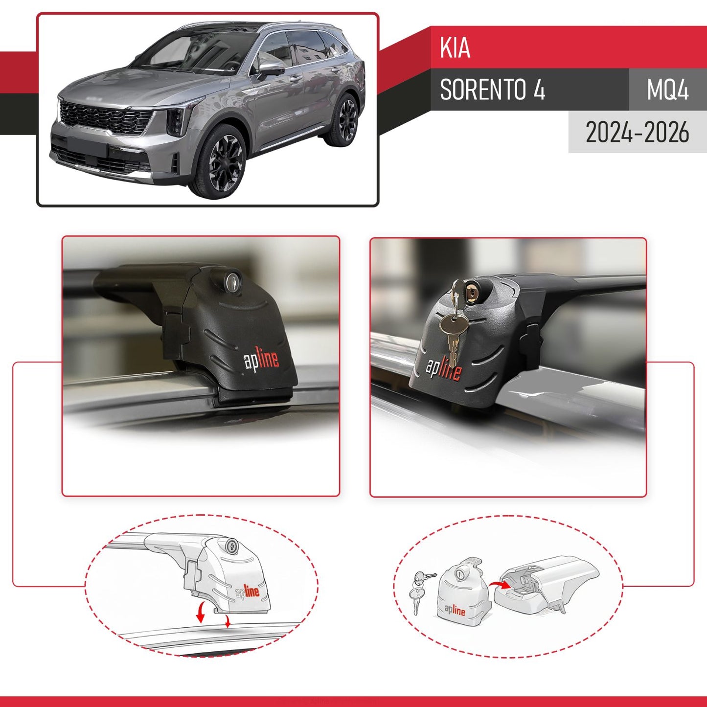 Compatible with Kia Sorento 4 (MQ4) 2021-2025 ACE-2 Car Roof Rack Cross Bar Black Aluminium 2 Bars