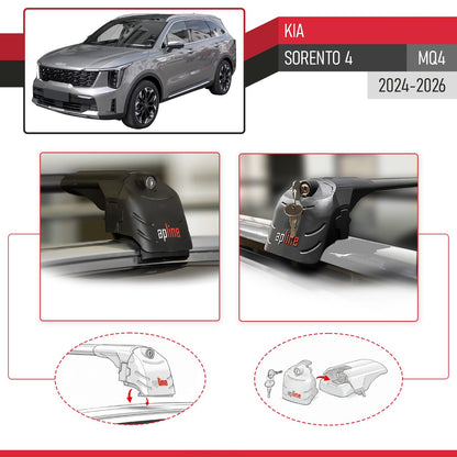 Compatible with Kia Sorento 4 (MQ4) 2021-2025 ACE-2 Car Roof Rack Cross Bar Black Aluminium 2 Bars