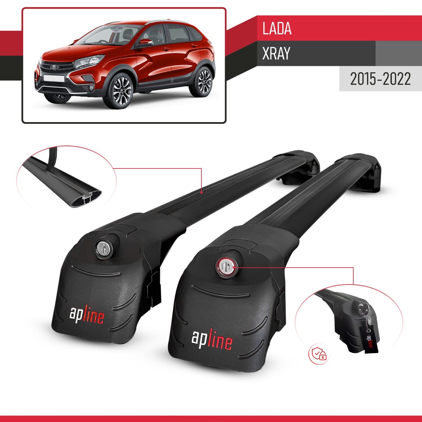 Compatible avec Lada Xray 2015-2022 ACE-2 modèle Barres de Toit Railing Porte-Bagages de Voiture Noir Aluminium Barres