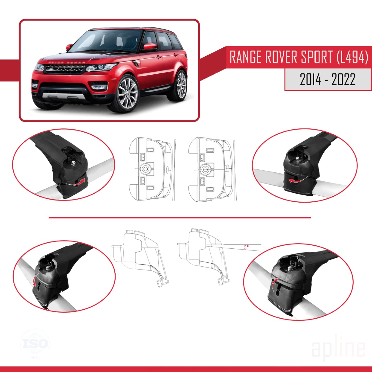 Compatible avec Land Rover Range Rover Sport 2 (L494) 2014-2022 ACE-2 Barres de Toit Railing Porte-Bagages de Voiture Noir Aluminium 2 Barres