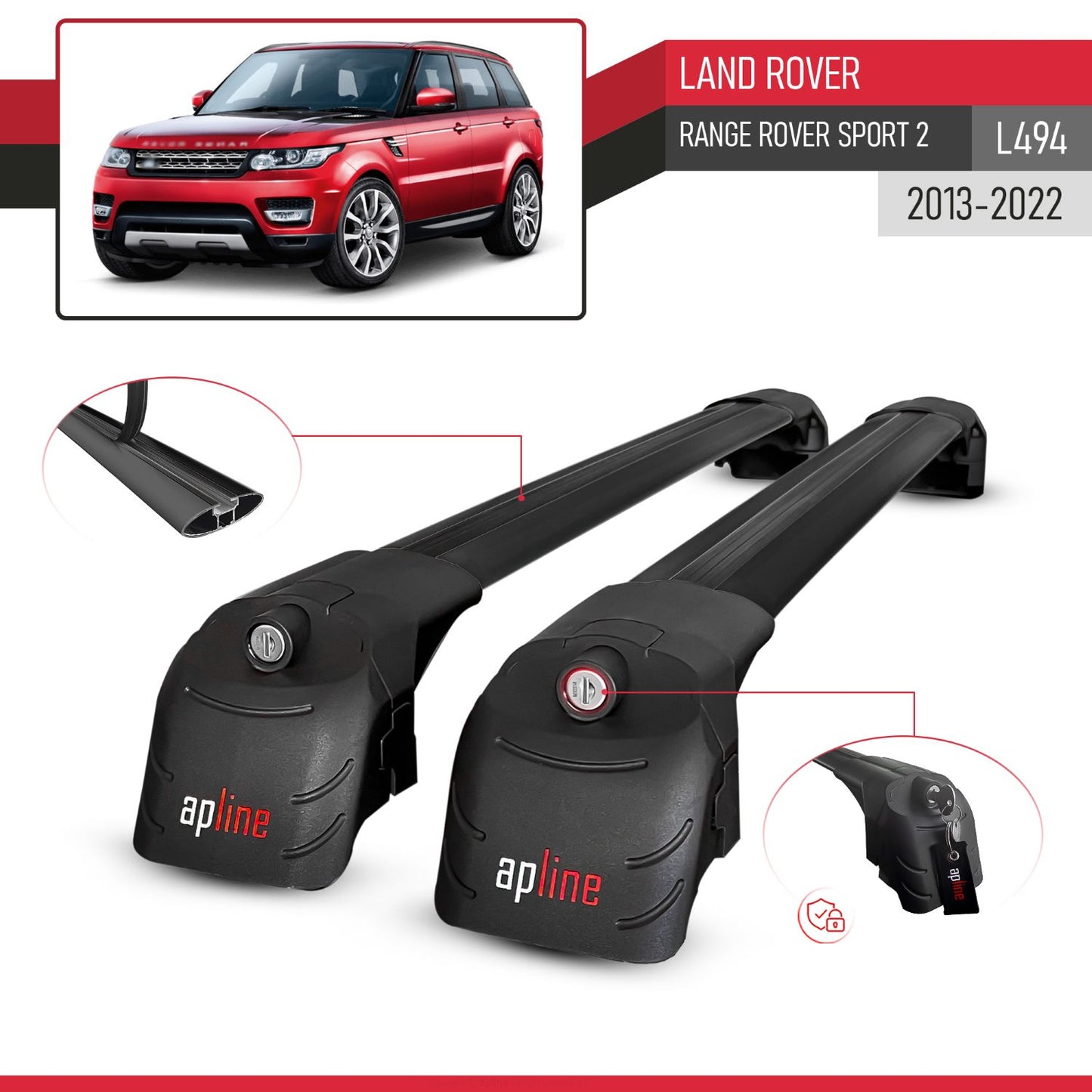 Compatible with Land Rover Range Rover Sport 2 (L494) 2014-2022 ACE-2 Car Roof Rack Cross Bar Black Aluminium 2 Bars
