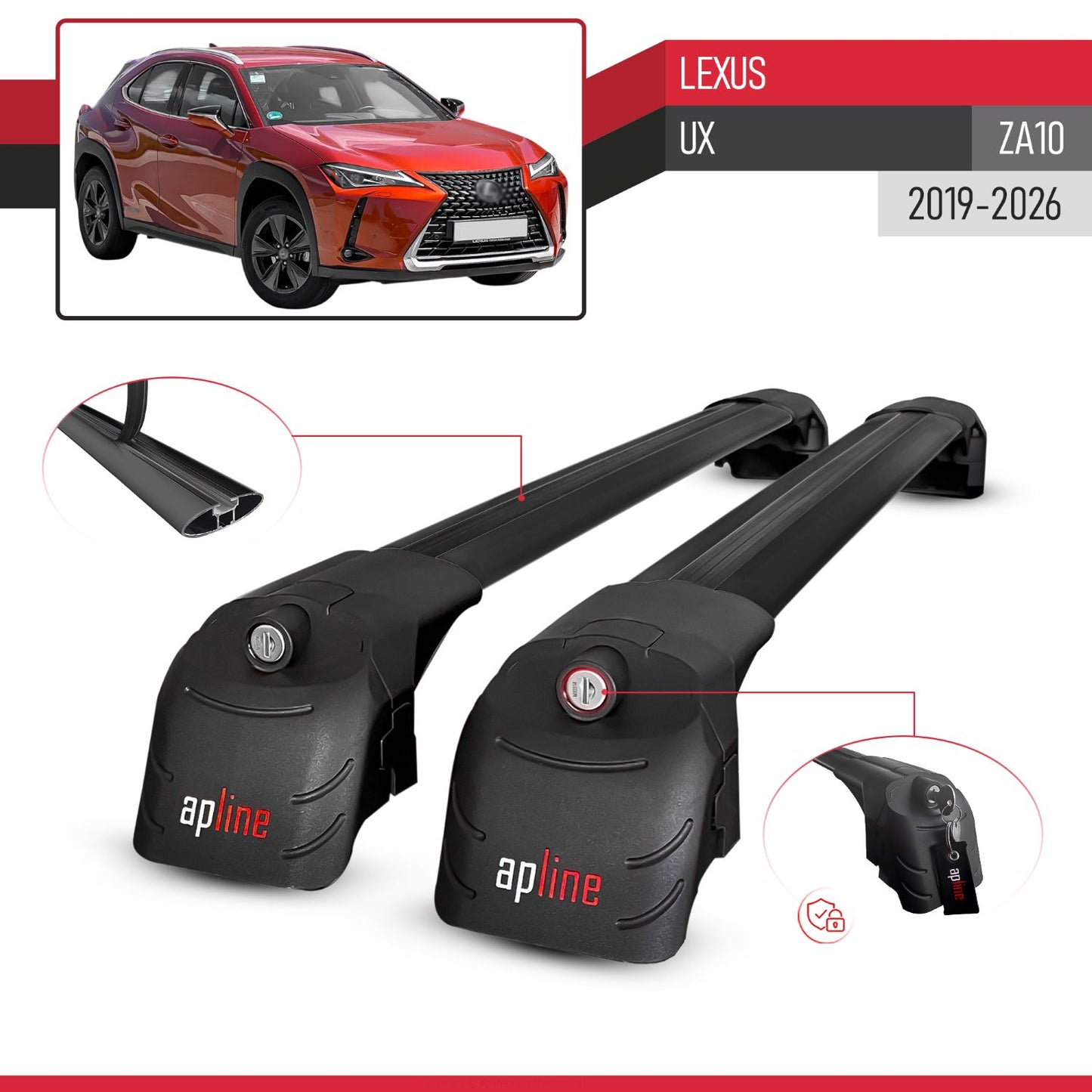 Compatible avec Lexus UX (ZA10) 2019-2026 ACE-2 modèle Barres de Toit Railing Porte-Bagages de Voiture Noir Aluminium Barres