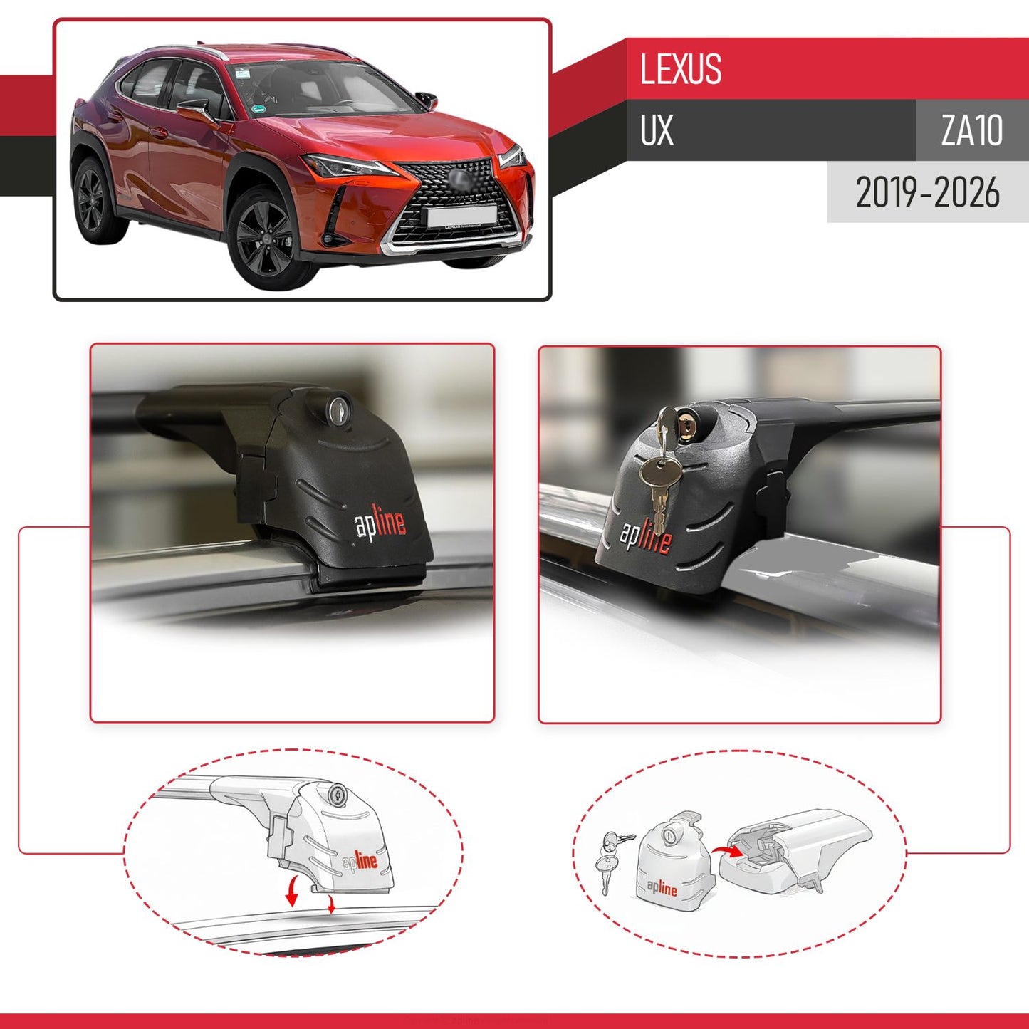 Compatible avec Lexus UX (ZA10) 2019-2026 ACE-2 modèle Barres de Toit Railing Porte-Bagages de Voiture Noir Aluminium Barres