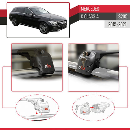 Compatible with Mercedes C Class 4 (S205) 2015-2021 ACE-2 Car Roof Rack Cross Bar Black Aluminium 2 Bars