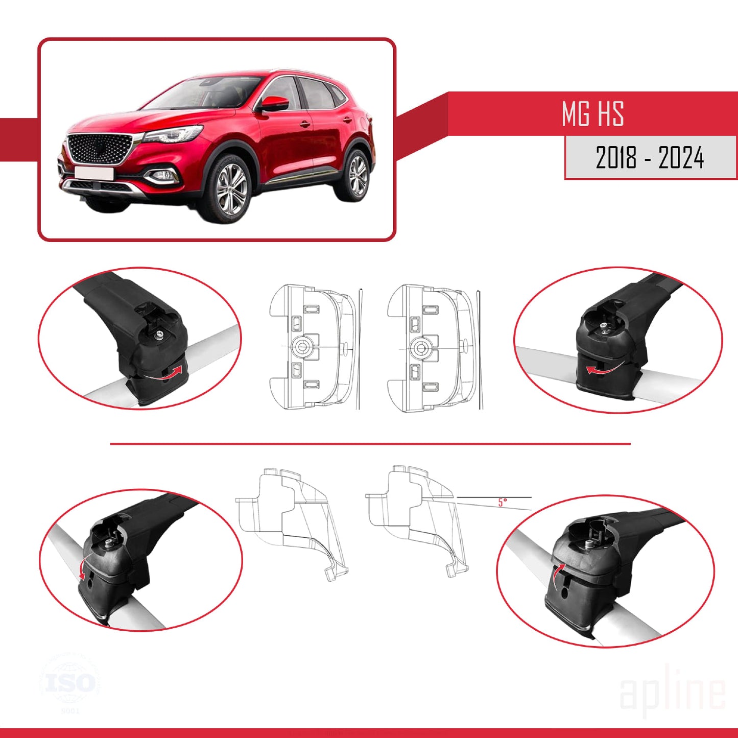 Compatible avec MG HS (AS23) 2018-2024 ACE-2 Barres de Toit Railing Porte-Bagages de Voiture Noir Aluminium 2 Barres