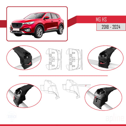 Compatible avec MG HS (AS23) 2018-2024 ACE-2 Barres de Toit Railing Porte-Bagages de Voiture Noir Aluminium 2 Barres