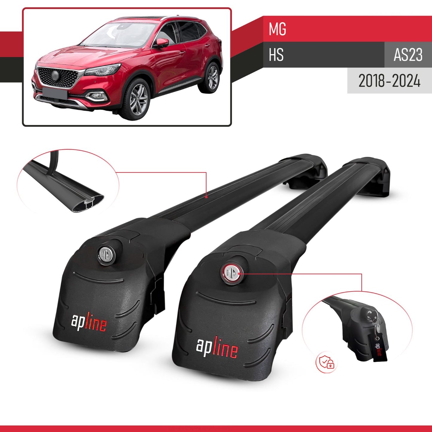 Compatible avec MG HS (AS23) 2018-2024 ACE-2 modèle Barres de Toit Railing Porte-Bagages de Voiture Noir Aluminium Barres