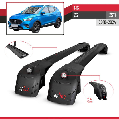 Compatible with MG ZS 2018-2024 ACE-2 Car Roof Rack Cross Bar Black Aluminium 2 Bars