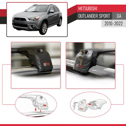 Compatible avec Mitsubishi Outlander Sport (GA) 2010-2022 ACE-2 modèle Barres de Toit Railing Porte-Bagages de Voiture Noir Aluminium Barres
