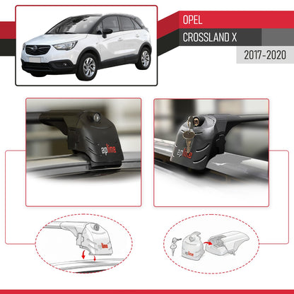 Compatible avec Opel Crossland X 2017-2020 ACE-2 modèle Barres de Toit Railing Porte-Bagages de Voiture Noir Aluminium Barres