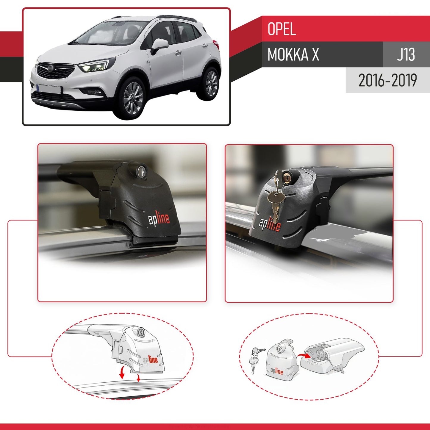 Compatible with Opel Mokka X (J13) 2016-2019 ACE-2 Car Roof Rack Cross Bar Black Aluminium 2 Bars
