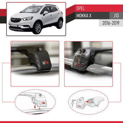Compatible with Opel Mokka X (J13) 2016-2019 ACE-2 Car Roof Rack Cross Bar Black Aluminium 2 Bars
