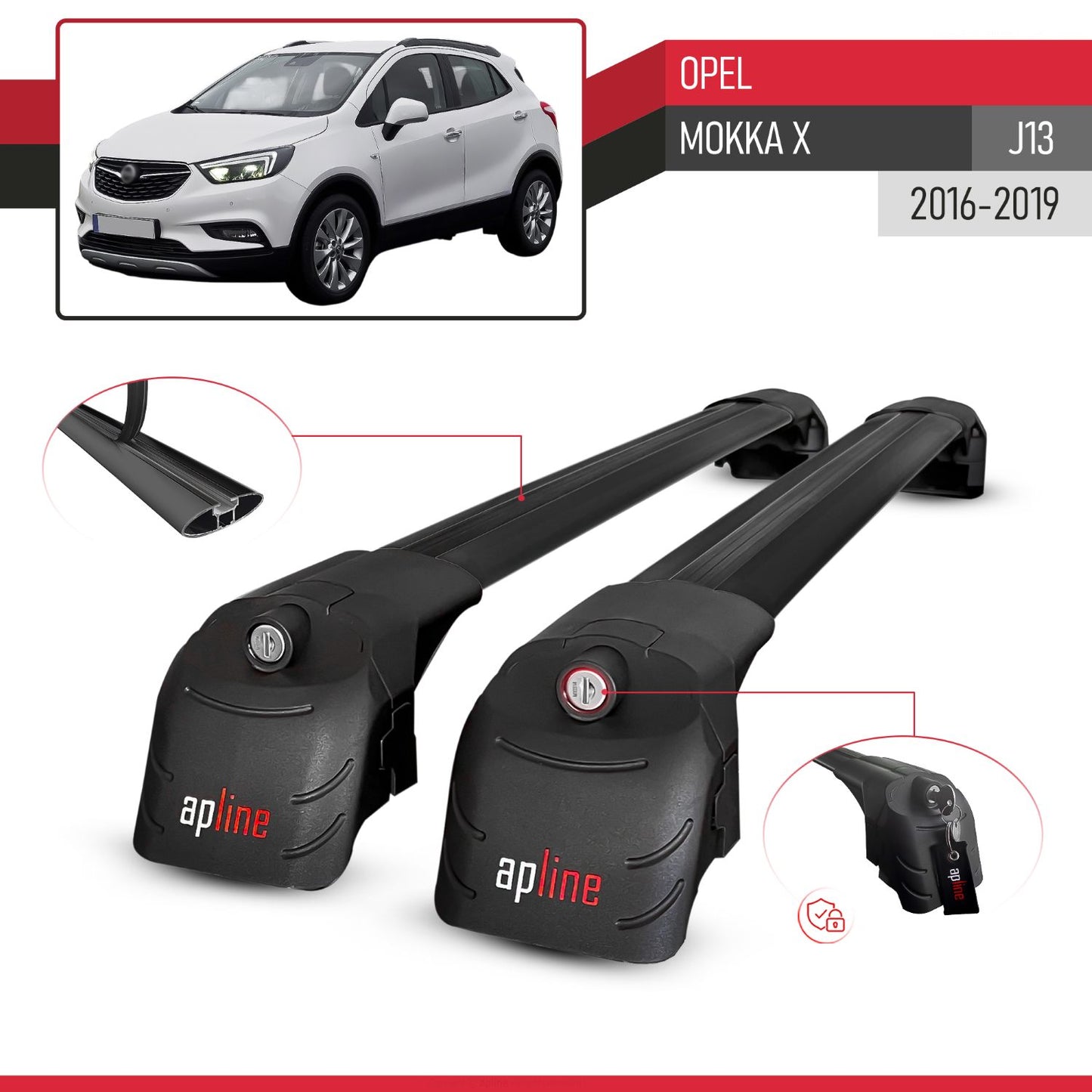 Compatible with Opel Mokka X (J13) 2016-2019 ACE-2 Car Roof Rack Cross Bar Black Aluminium 2 Bars